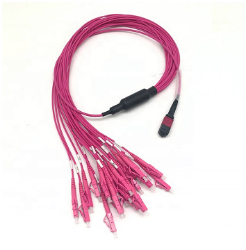 MPO Fiber Optic Jumper 24 Core MPO Trunk Cable to LC Om3 Om4 Fiber Optic Patch Cord